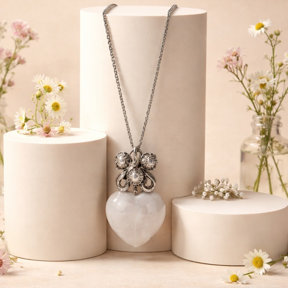 Authentic FURLA Spain Silver Tone Heart Pendant Necklace - 34"